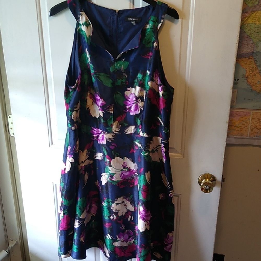 Nine West Floral Print Women's 18 Dress - Blue and Purple